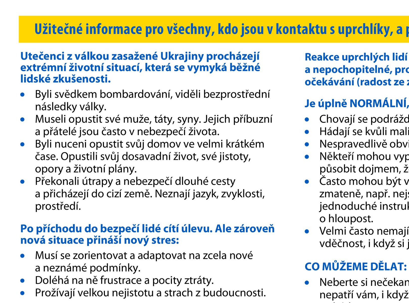 Užitečné informace pro ty, kdo jsou v kontaktu s uprchlíky