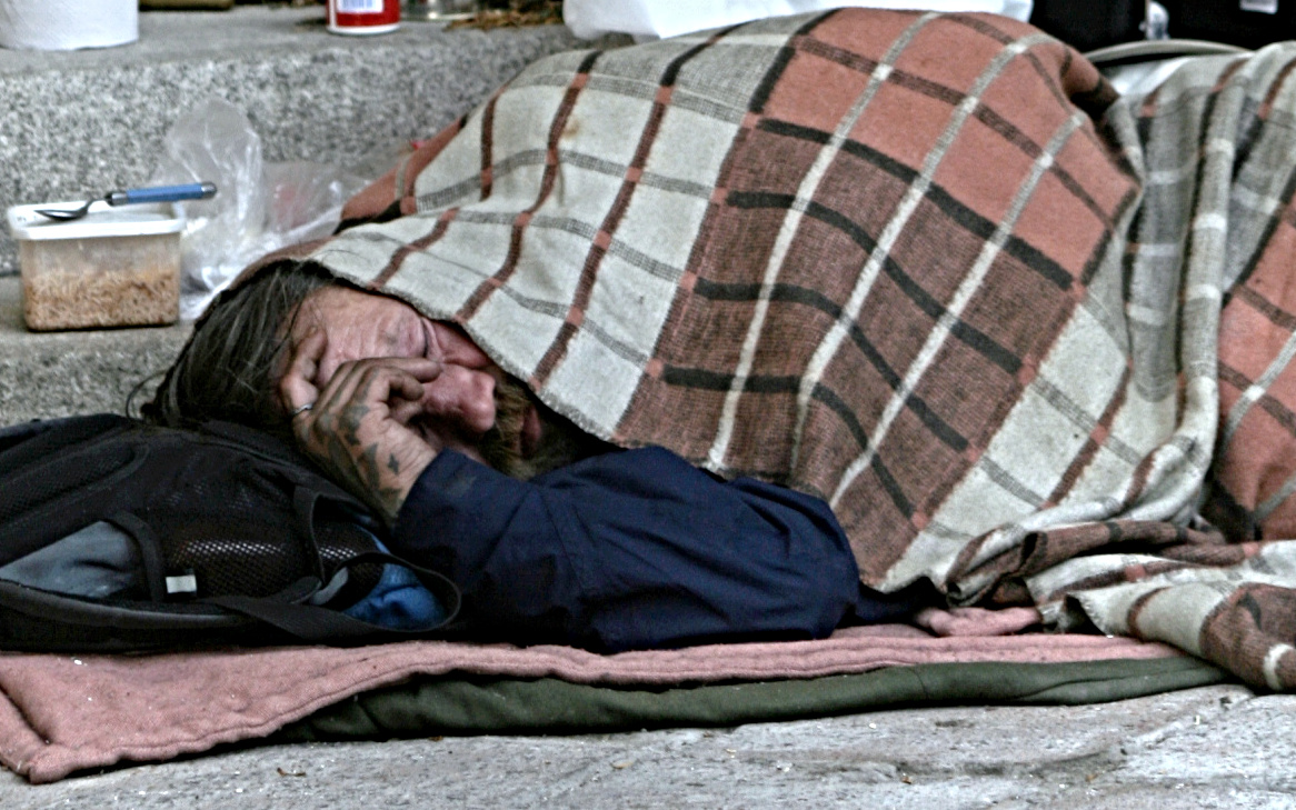 bezdomovec, chudoba, spánek