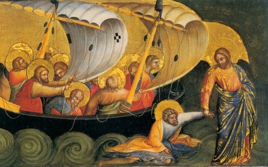 Lorenzo Veneziano, Christ Rescuing Peter from Drowning. 1370 Staatliche Museen, Berlin / Zdroj: wikimedia